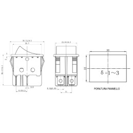 Interruttore bipolare a bilanciere luminoso 12V rosso ON-OFF 31x26mm