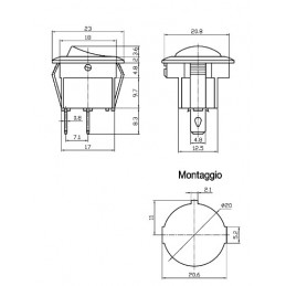 dimensioni Interrutore a bilanciere rosso ON-OFF diametro 23mm